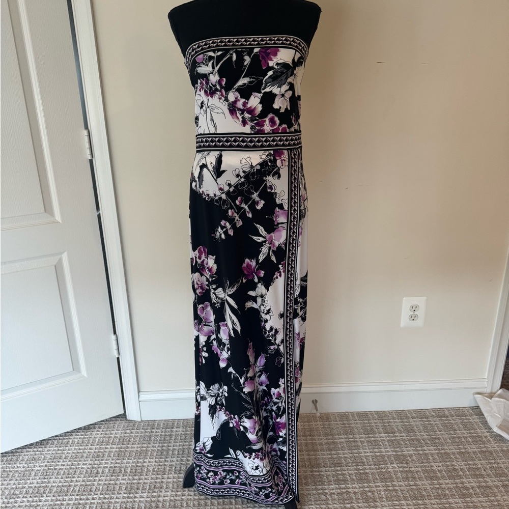 White House Black Market Strapless Floral Dress - Black and Purple